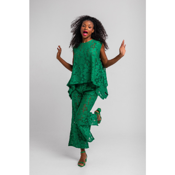 Pantalón Fluido Encaje Verde Limoncello2