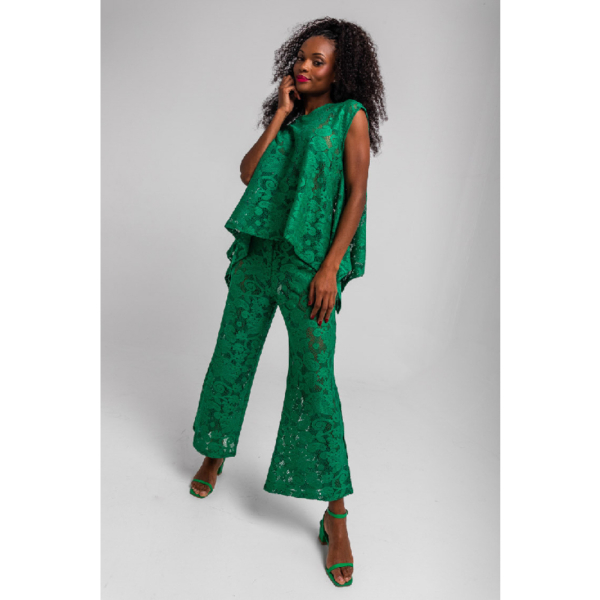 Pantalón Fluido Encaje Verde Limoncello5
